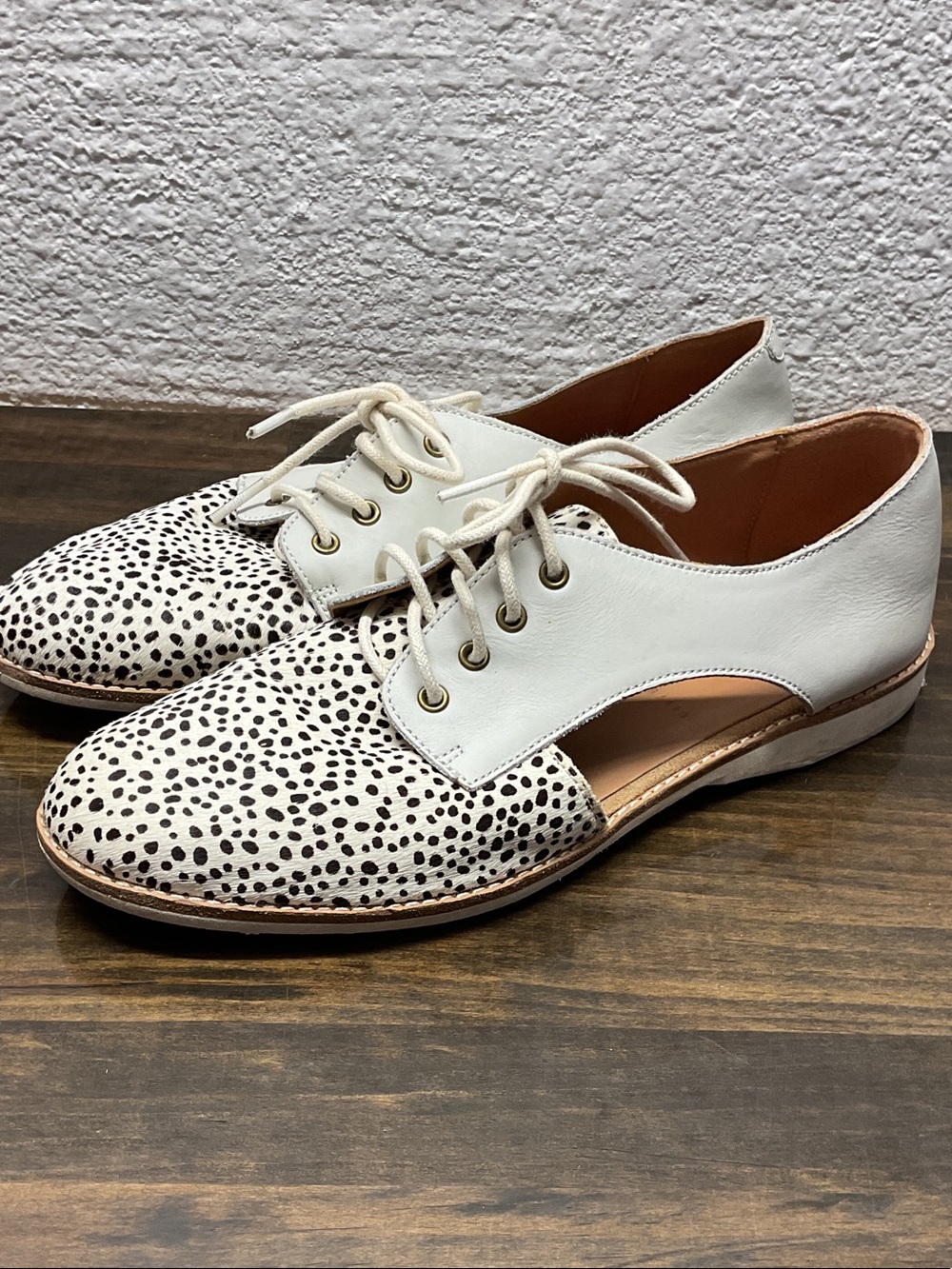 Anthropologie Rollies Sidecut Leopard Printed Oxford Loafers Leather 38